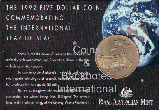 1992 Australia $5 (Year of Space in card)